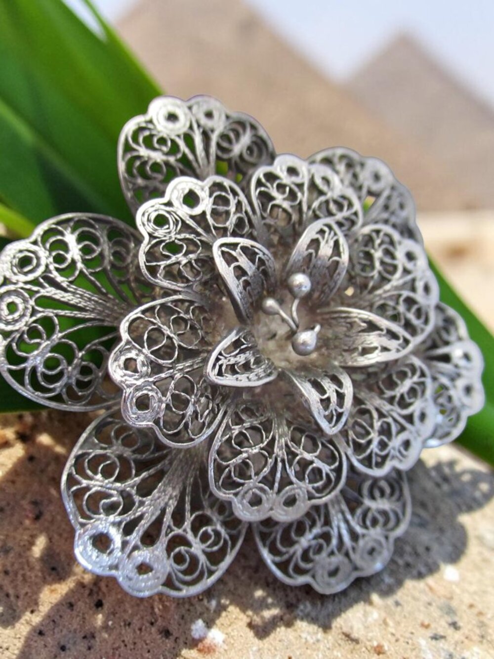 Rosa Persia Sterling Silver Brooch, Silver Blooming Rose Pin